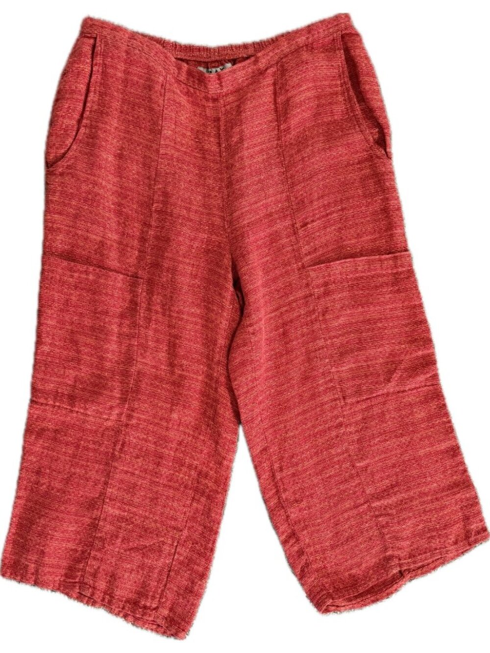 Flax M L Linen Bold Floods Homespun Red Orange Pants Wide Leg Lagenlook Cargo
